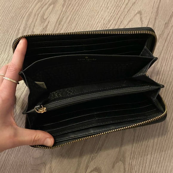 Kate Spade Large Black & Gold Studded Cow Leather Zip Up Wallet - Picture 7 of 12